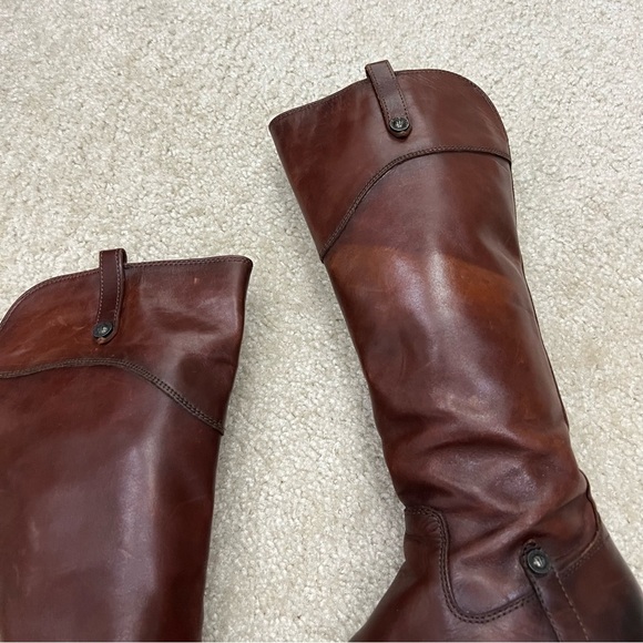 Frye Melissa Tab Red Brown Leather Tall Riding Boot Side Zip Women Size 6 B, - Picture 4 of 16